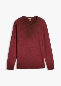 bonprix T-shirt manches longues à col tunisien, 100% coton|Homme T-Shirts & Polos