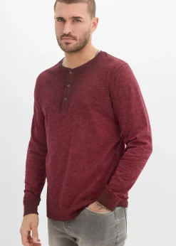 bonprix T-shirt manches longues à col tunisien, 100% coton|Homme T-Shirts & Polos