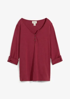 Femme bonprix T-Shirts & Tops|T-shirt manches longues à col boutonné, 100% coton