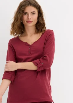 Femme bonprix T-Shirts & Tops|T-shirt manches longues à col boutonné, 100% coton