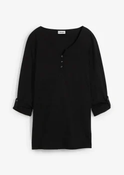 bonprix T-shirt manches longues à col boutonné, 100% coton|Femme T-Shirts & Tops