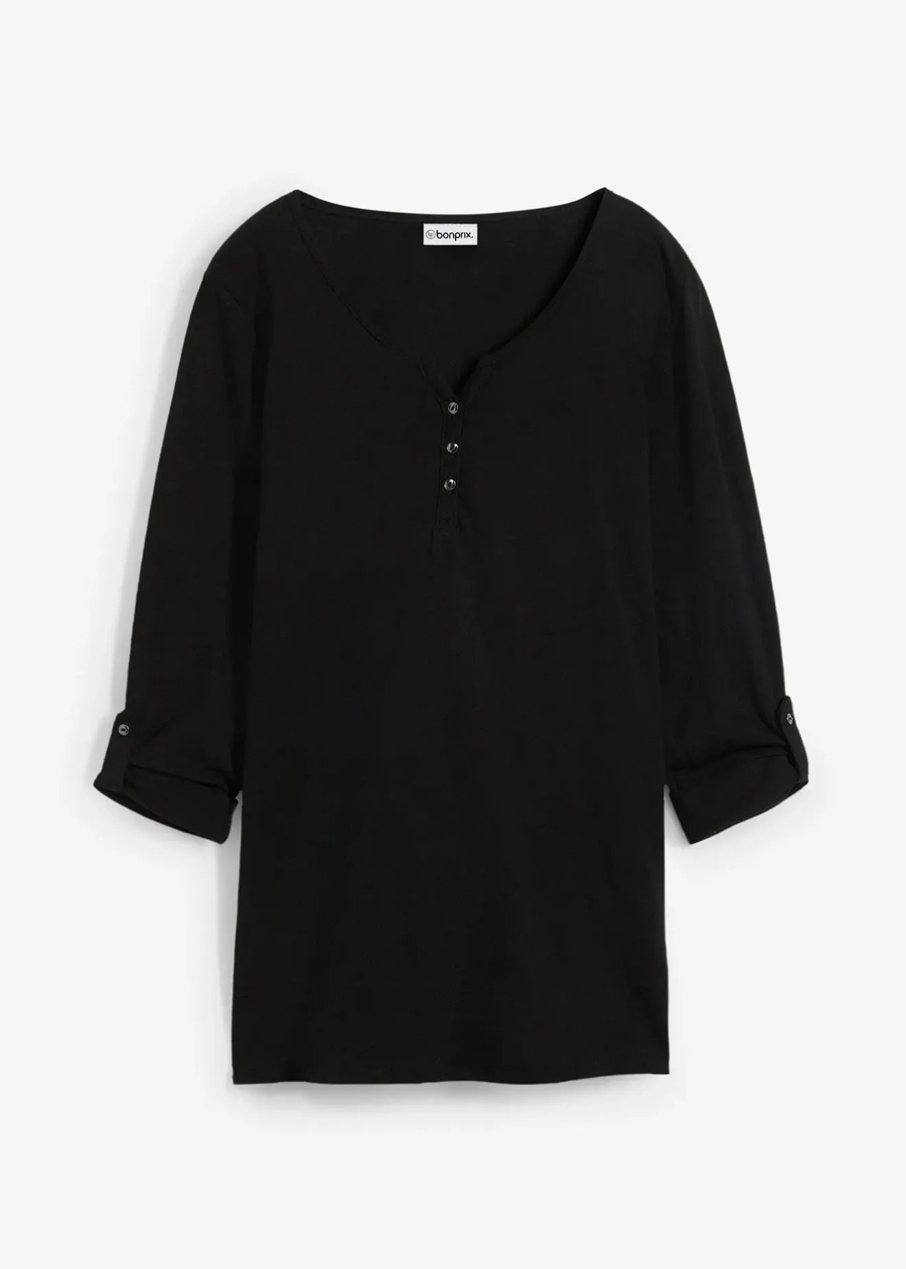 bonprix T-shirt manches longues à col boutonné, 100% coton|Femme T-Shirts & Tops
