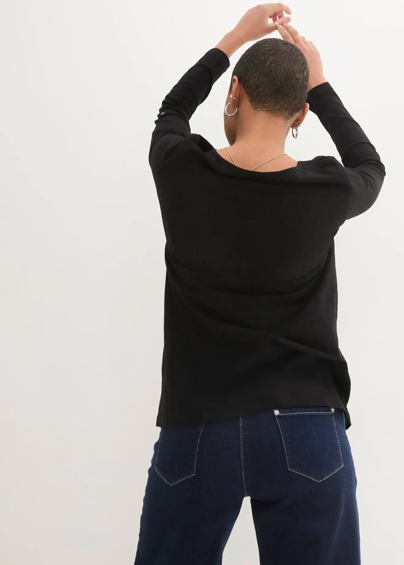 bonprix T-shirt manches longues à col boutonné, 100% coton|Femme T-Shirts & Tops