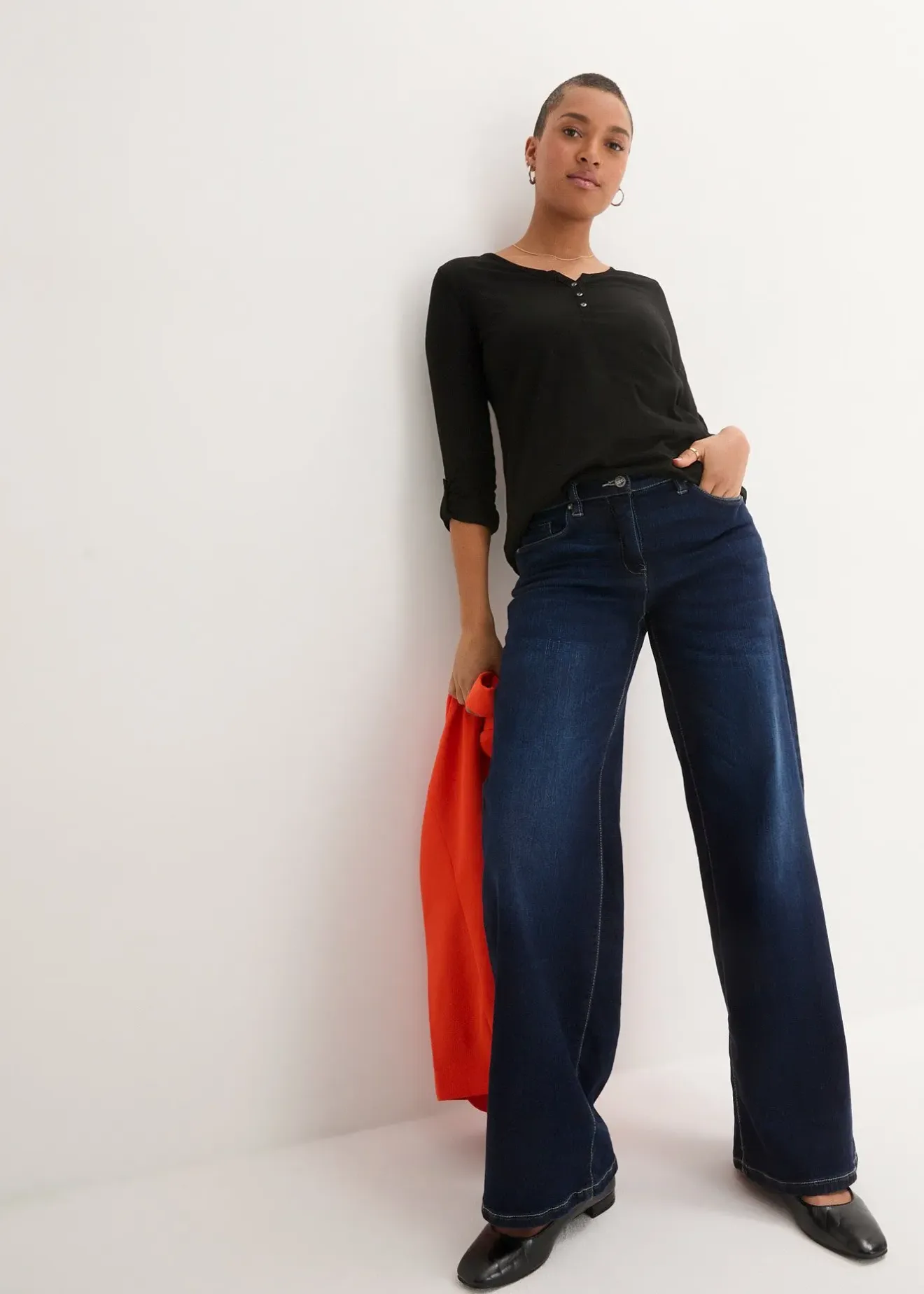 bonprix T-shirt manches longues à col boutonné, 100% coton|Femme T-Shirts & Tops