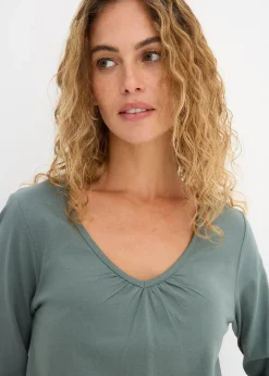 Femme bonprix T-Shirts & Tops|T-shirt manches longues 100% coton, finitions élastiquées