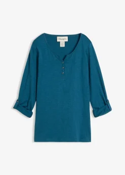 Femme bonprix T-Shirts & Tops|T-shirt manches longues à col boutonné, 100% coton