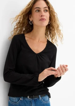 Femme bonprix T-Shirts & Tops|T-shirt manches longues 100% coton, finitions élastiquées