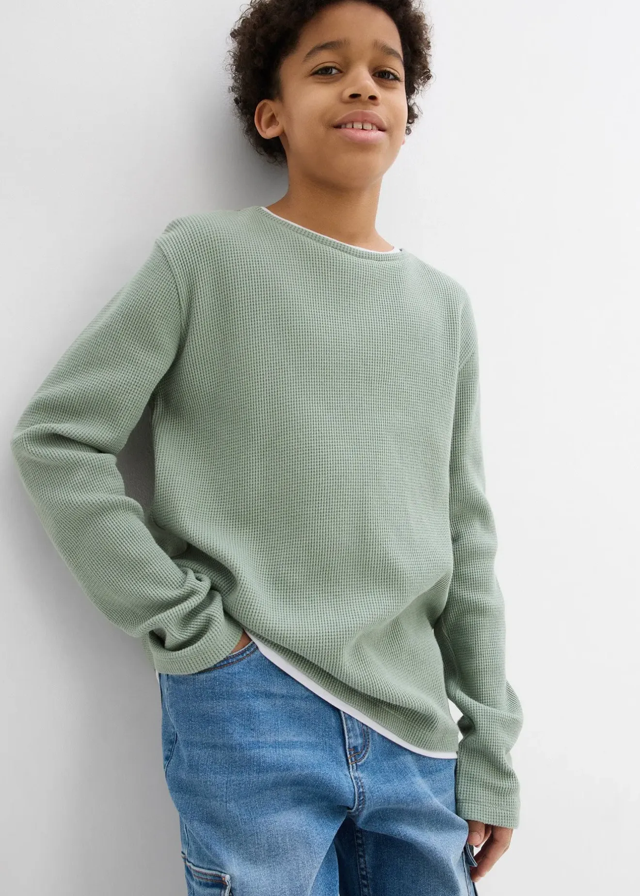 Enfant bonprix Vêtements Enfant|Garçons 9-16 Ans·T-Shirts|T-shirt manches longues 2 en 1 en coton aspect gaufré