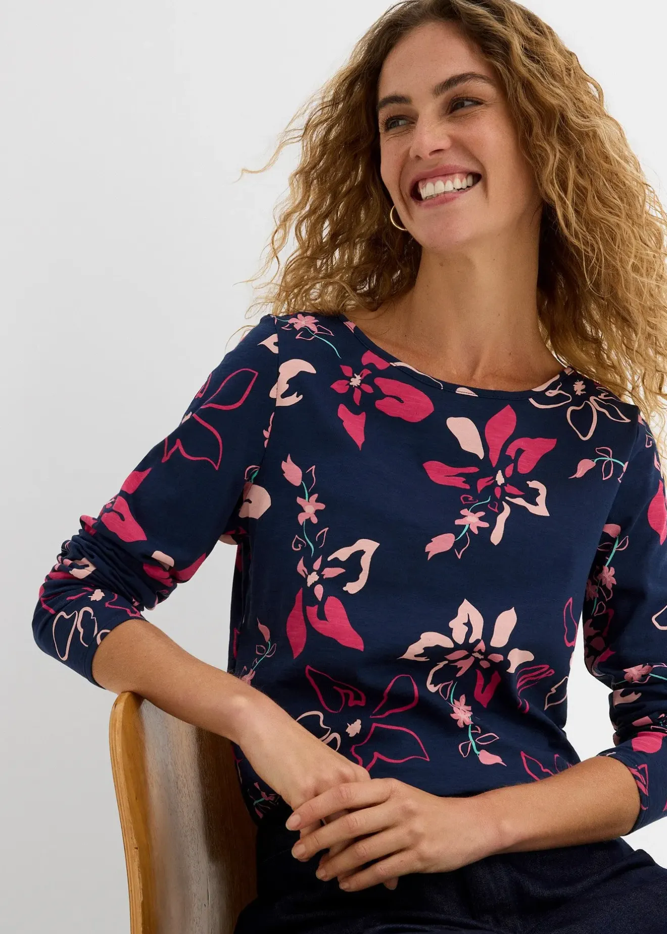 bonprix T-shirt manches longues à imprimé floral|Femme T-Shirts & Tops