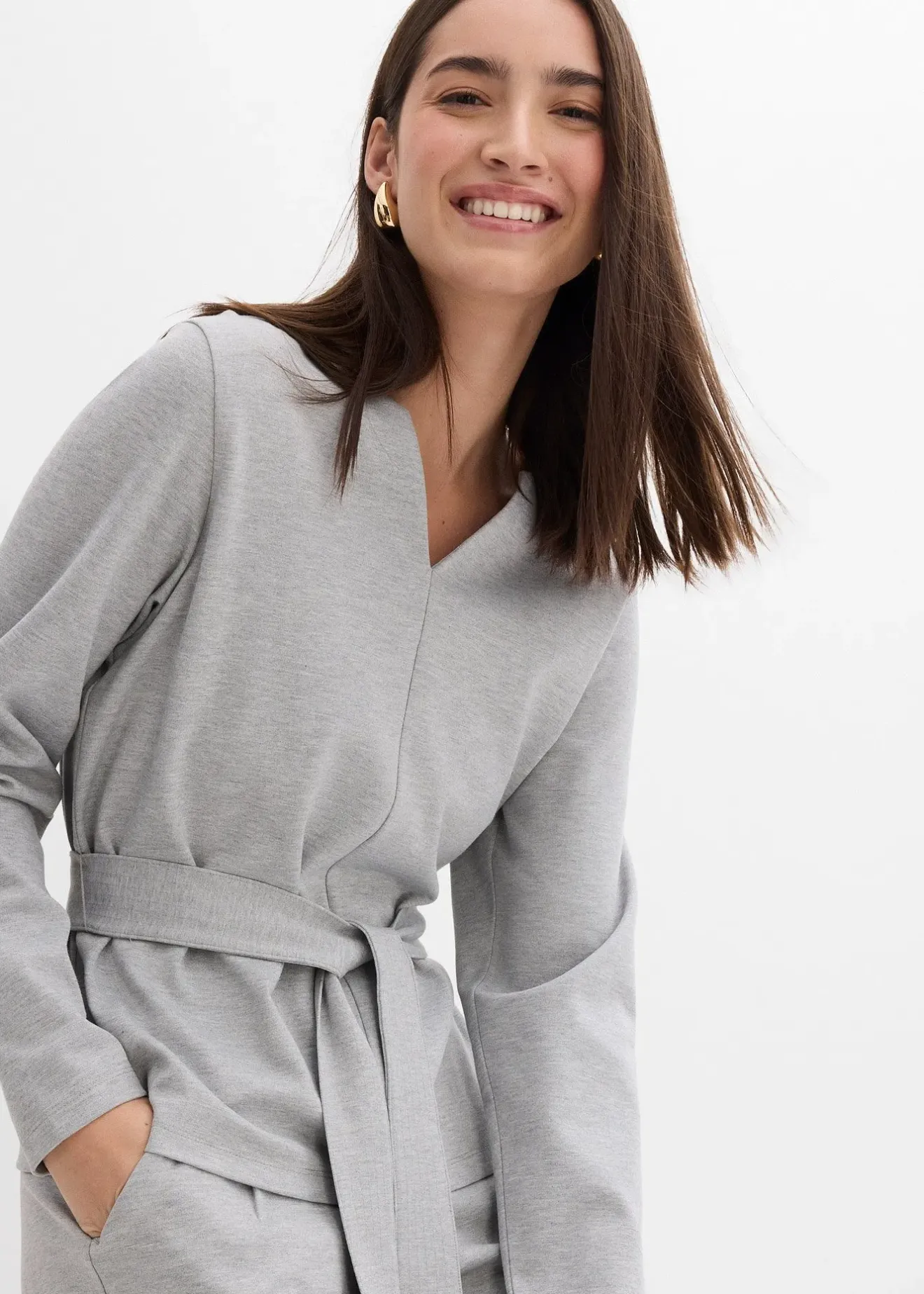 Femme bonprix T-Shirts & Tops|T-shirt manches longues avec lien à nouer, viscose majoritaire