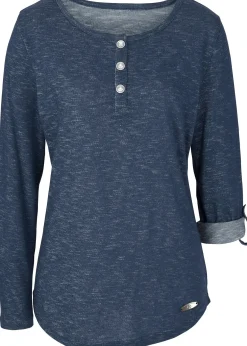 Femme bonprix T-Shirts & Tops|T-shirt manches longues avec patte de boutonnage