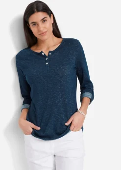 Femme bonprix T-Shirts & Tops|T-shirt manches longues avec patte de boutonnage