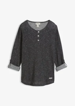 bonprix T-shirt manches longues avec patte de boutonnage|Femme T-Shirts & Tops