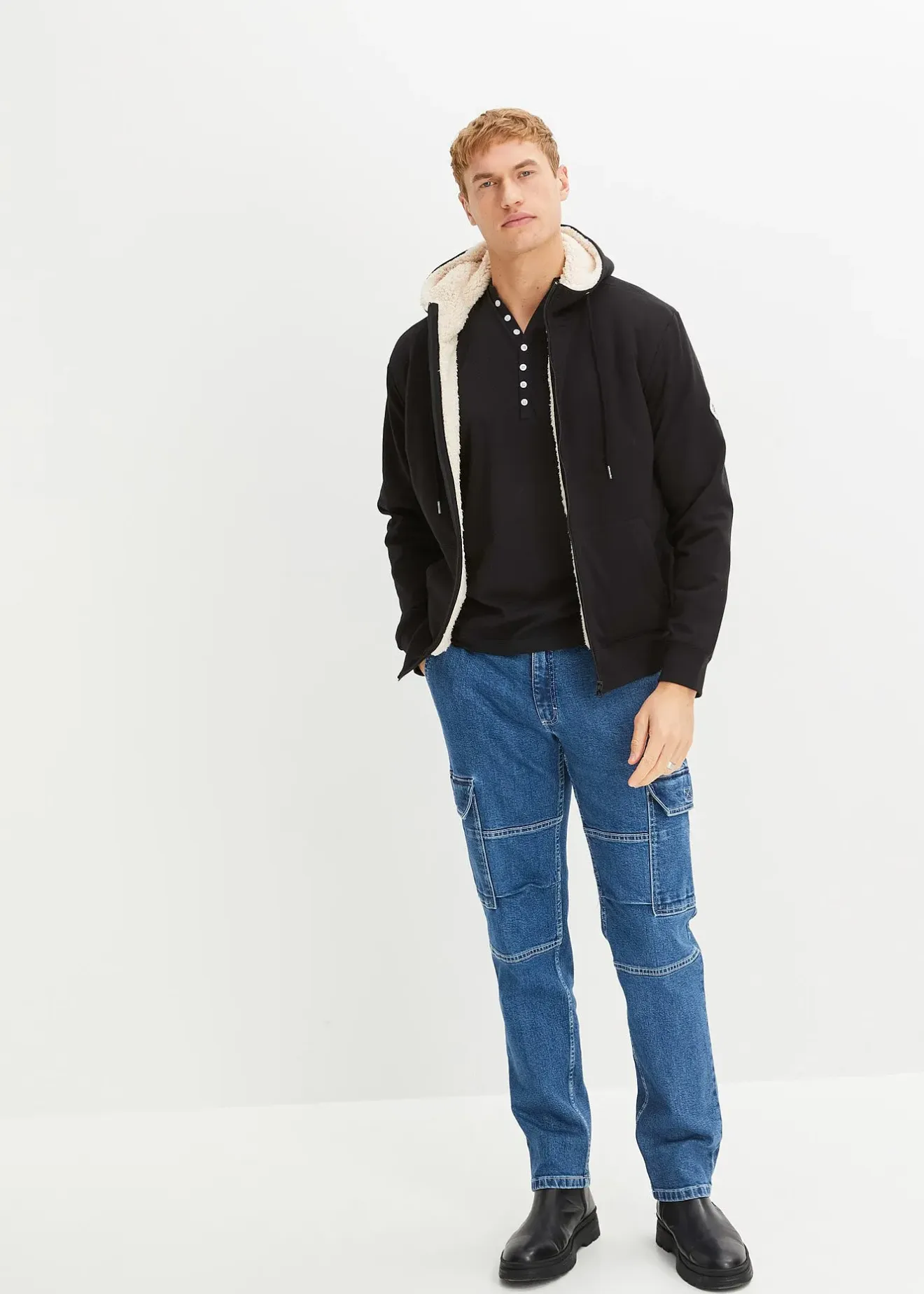 Homme bonprix T-Shirts & Polos|T-shirt manches longues col tunisien 100% coton, slim