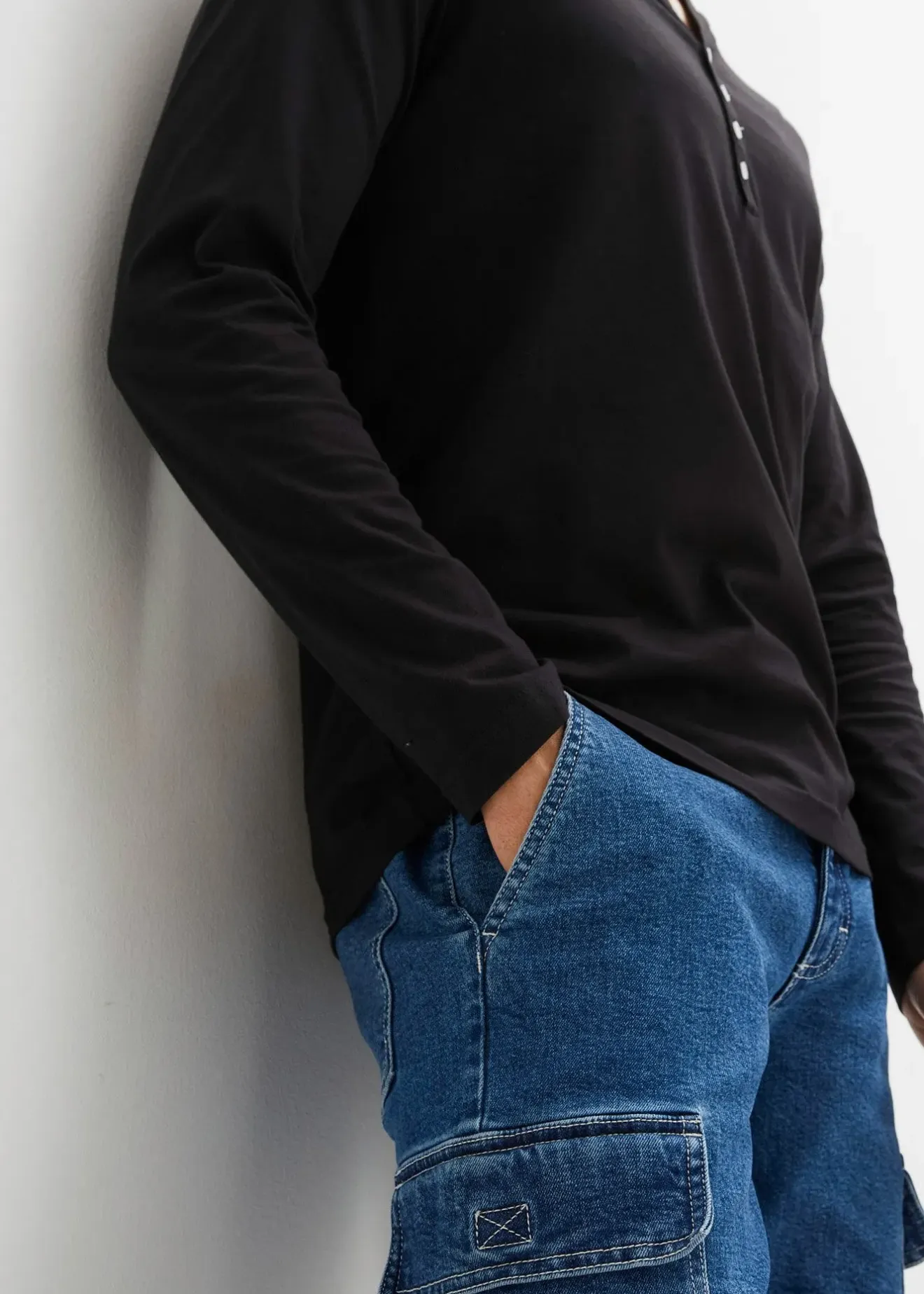 Homme bonprix T-Shirts & Polos|T-shirt manches longues col tunisien 100% coton, slim