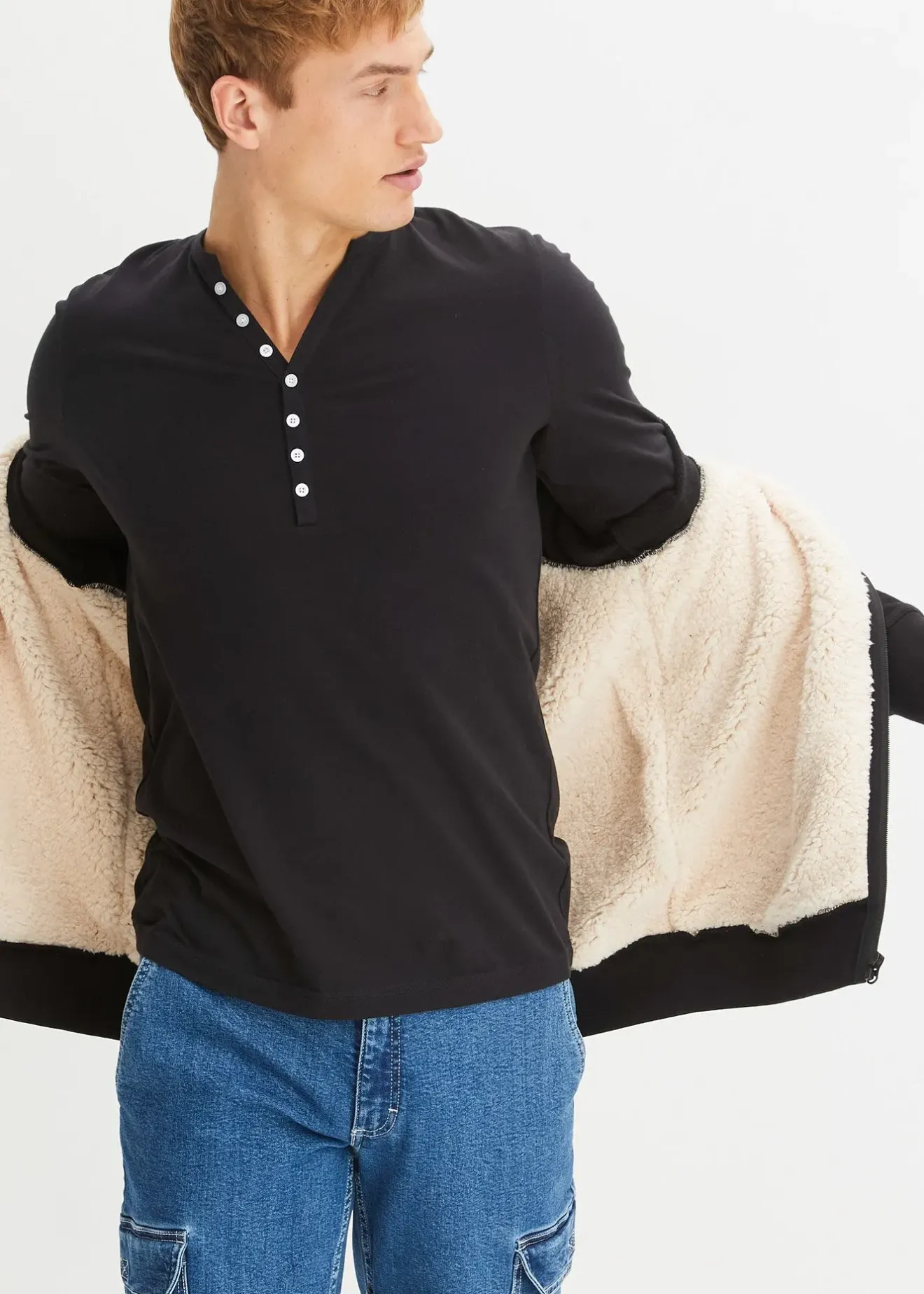 Homme bonprix T-Shirts & Polos|T-shirt manches longues col tunisien 100% coton, slim