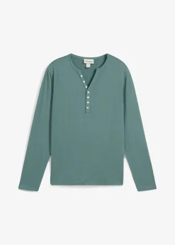 bonprix T-shirt manches longues col tunisien 100% coton, slim|Homme T-Shirts & Polos