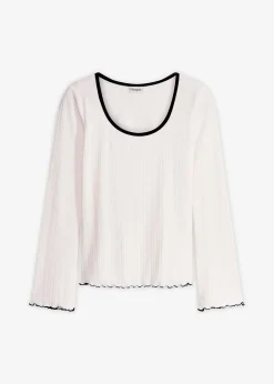 Femme bonprix T-Shirts & Tops|T-shirt manches longues côtelé avec nœud