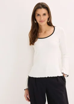 Femme bonprix T-Shirts & Tops|T-shirt manches longues côtelé avec nœud