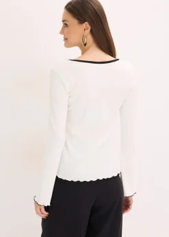 Femme bonprix T-Shirts & Tops|T-shirt manches longues côtelé avec nœud