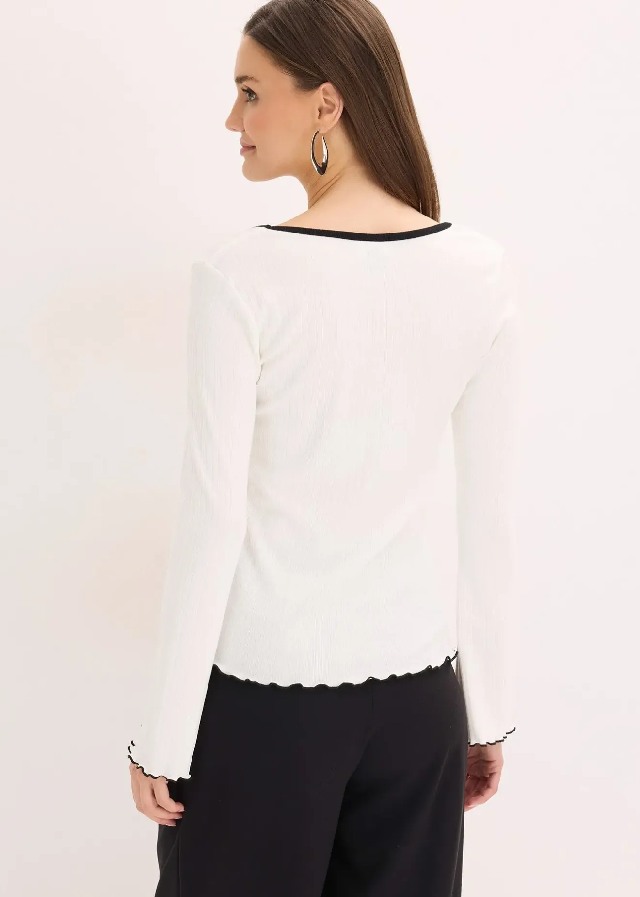 Femme bonprix T-Shirts & Tops|T-shirt manches longues côtelé avec nœud