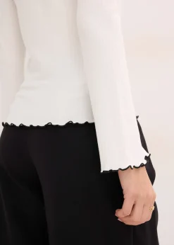 Femme bonprix T-Shirts & Tops|T-shirt manches longues côtelé avec nœud