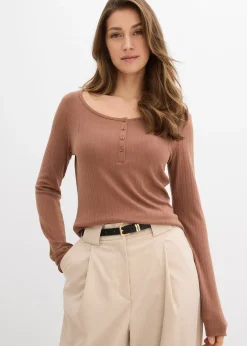 bonprix T-shirt manches longues côtelé|Femme Basiques|T-Shirts & Tops