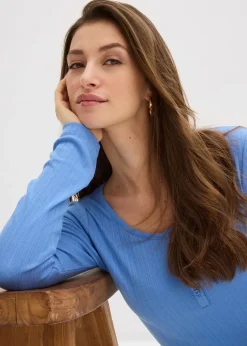 bonprix T-shirt manches longues côtelé|Femme Basiques|T-Shirts & Tops