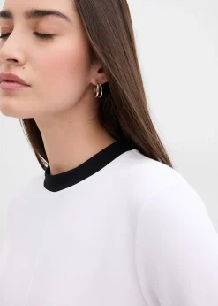 Femme bonprix T-Shirts & Tops|T-shirt manches longues en viscose mélangée, col cheminée contrastant