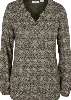 bonprix T-shirt manches longues imprimé avec col Henley|Femme T-Shirts & Tops