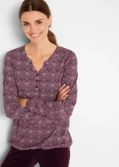 bonprix T-shirt manches longues imprimé avec col Henley|Femme T-Shirts & Tops