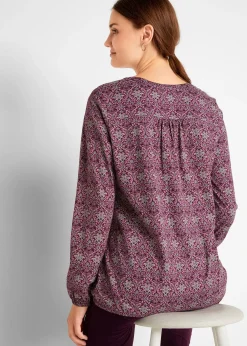 bonprix T-shirt manches longues imprimé avec col Henley|Femme T-Shirts & Tops