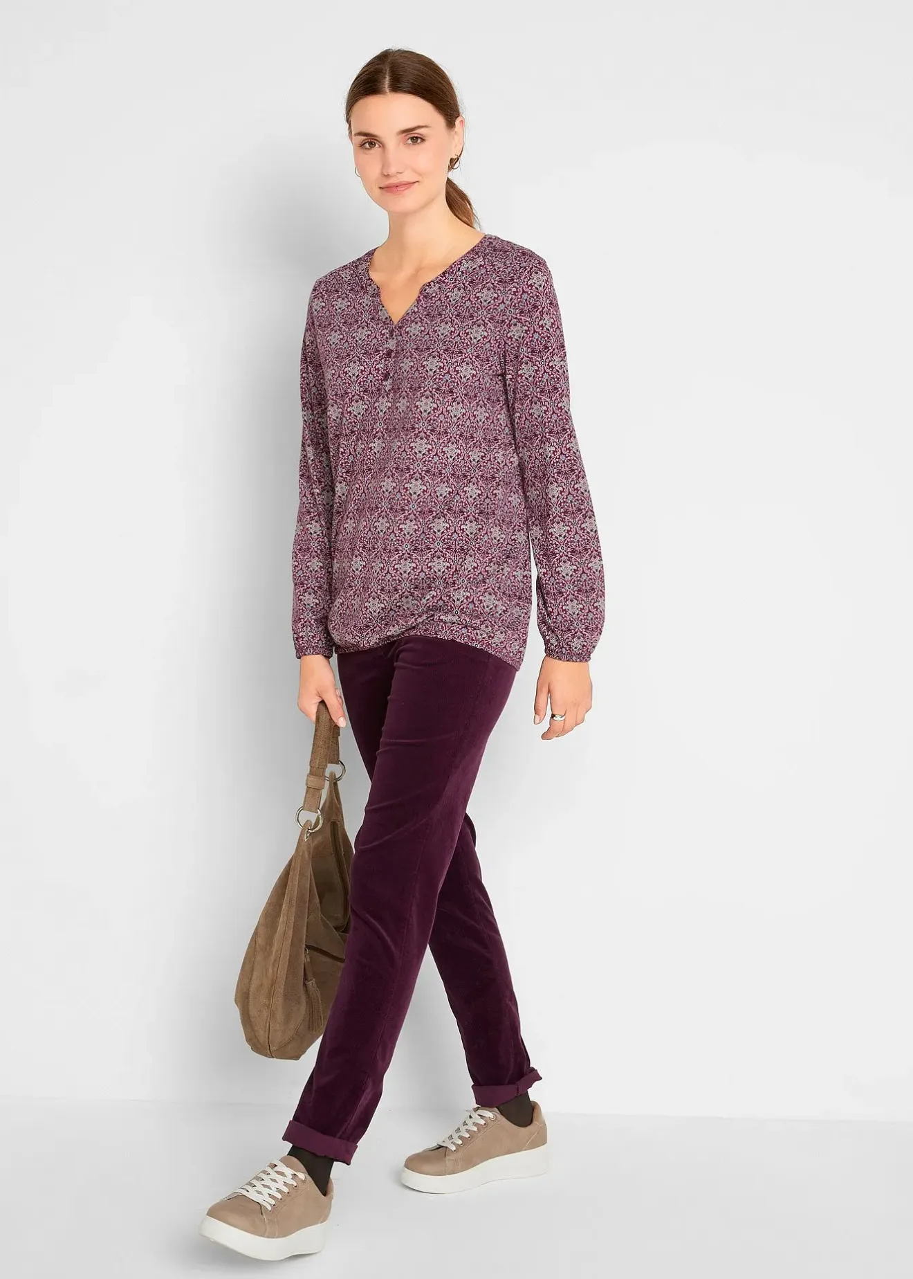 bonprix T-shirt manches longues imprimé avec col Henley|Femme T-Shirts & Tops