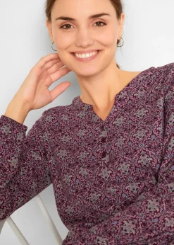bonprix T-shirt manches longues imprimé avec col Henley|Femme T-Shirts & Tops