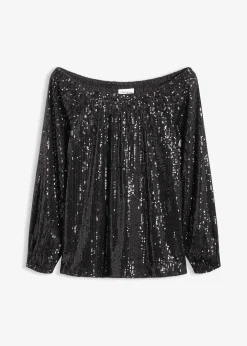 Femme bonprix T-Shirts & Tops|T-shirt oversize à sequins encolure Bardot