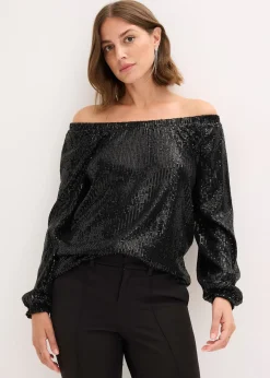 Femme bonprix T-Shirts & Tops|T-shirt oversize à sequins encolure Bardot