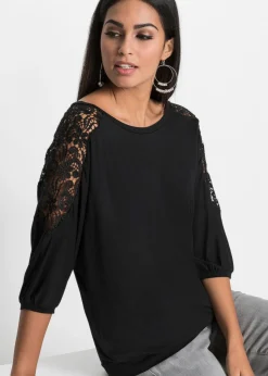 bonprix T-shirt oversize en viscose et dentelle|Femme T-Shirts & Tops
