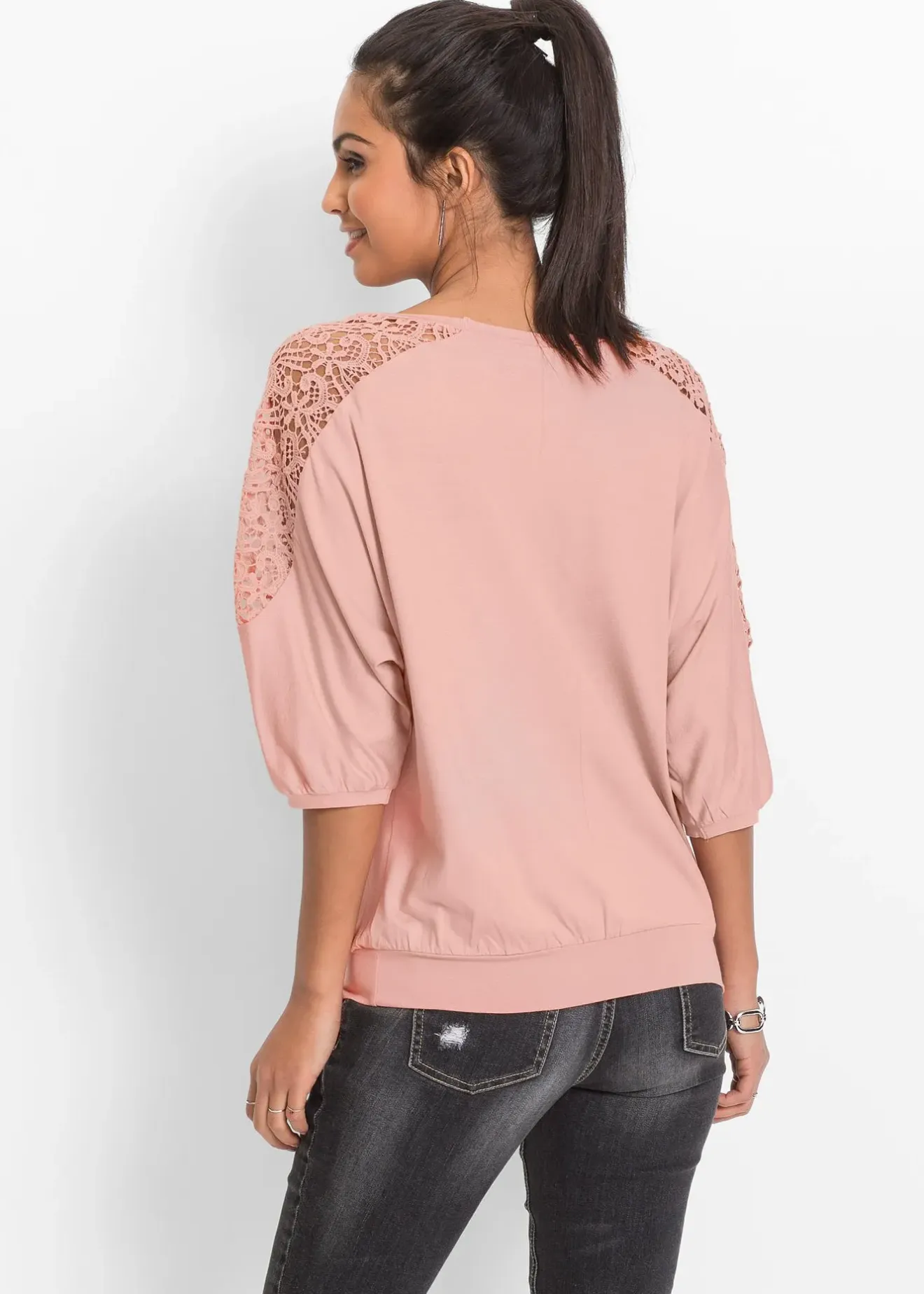 Femme bonprix T-Shirts & Tops|T-shirt oversize en viscose et dentelle