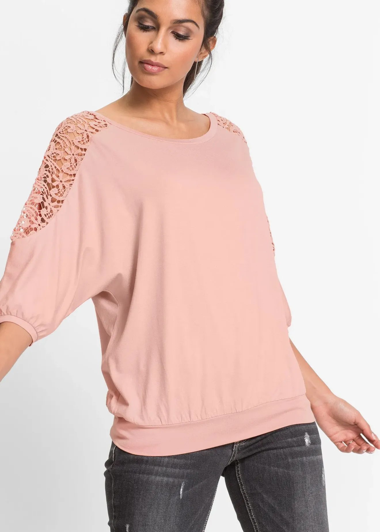 Femme bonprix T-Shirts & Tops|T-shirt oversize en viscose et dentelle
