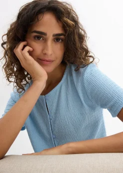 Femme bonprix T-Shirts & Tops|T-shirt texturé et boutonné