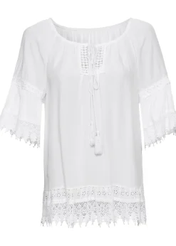 bonprix Tunique à dentelle en viscose douce|Femme Chemisiers