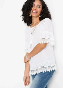 bonprix Tunique à dentelle en viscose douce|Femme Chemisiers