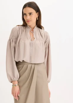 bonprix Tunique en satin brillant avec plis religieuse|Femme Chemisiers