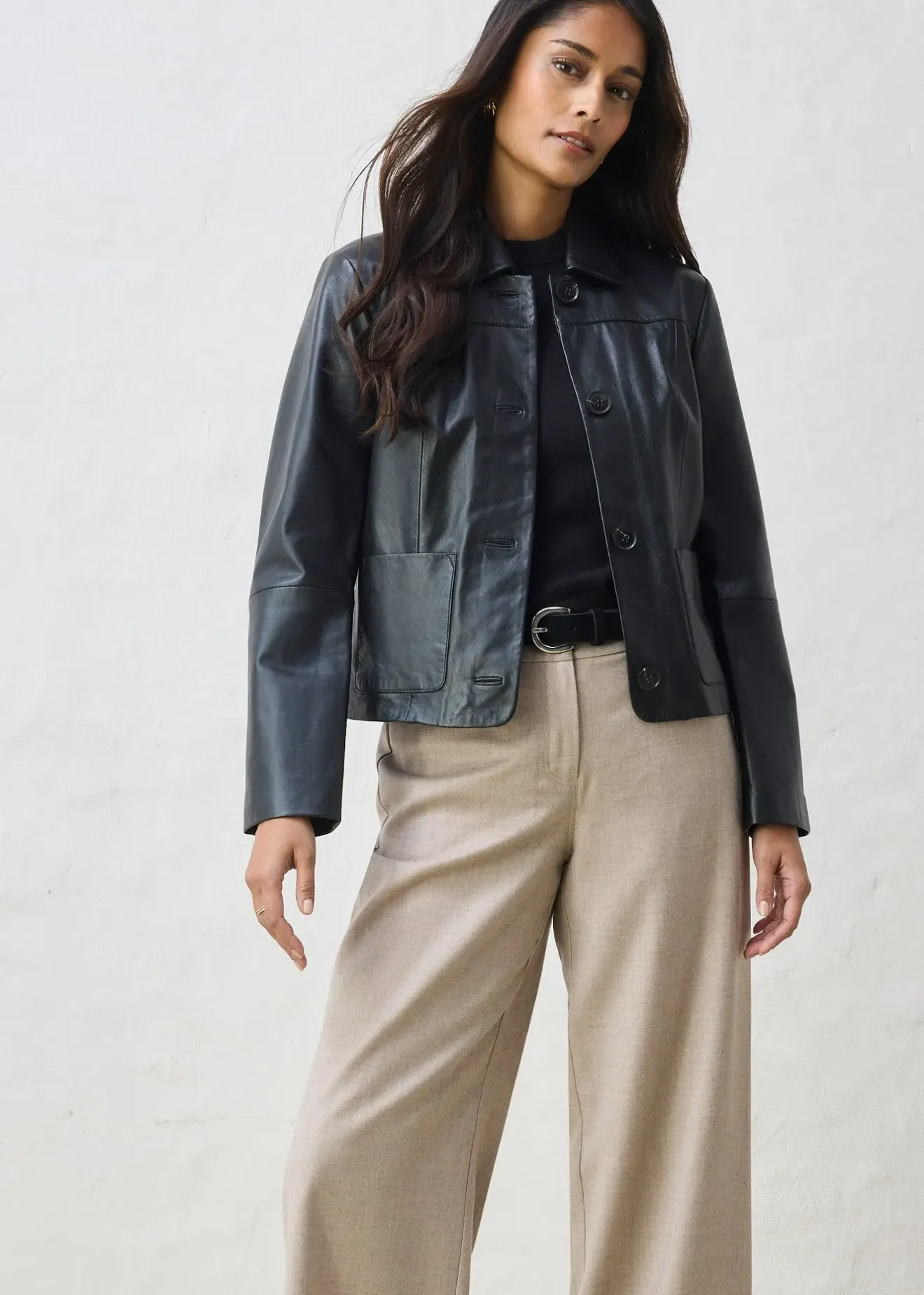 Femme bonprix Premium|Vestes & Manteaux|Veste courte en cuir nappa d’agneau