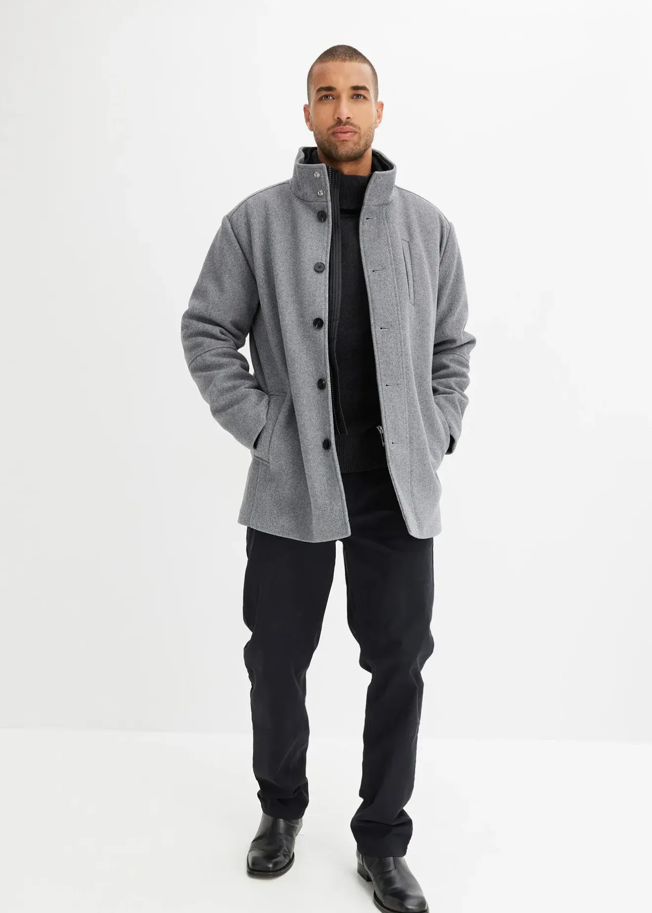 Homme bonprix Vêtements De Plein Air|Vestes|Veste d’hiver aspect laine avec empiècement coupe-vent