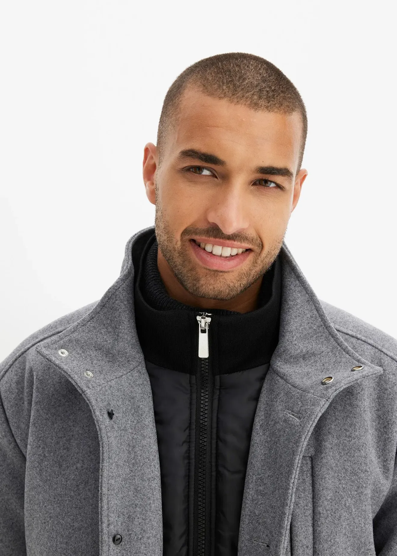 Homme bonprix Vêtements De Plein Air|Vestes|Veste d’hiver aspect laine avec empiècement coupe-vent