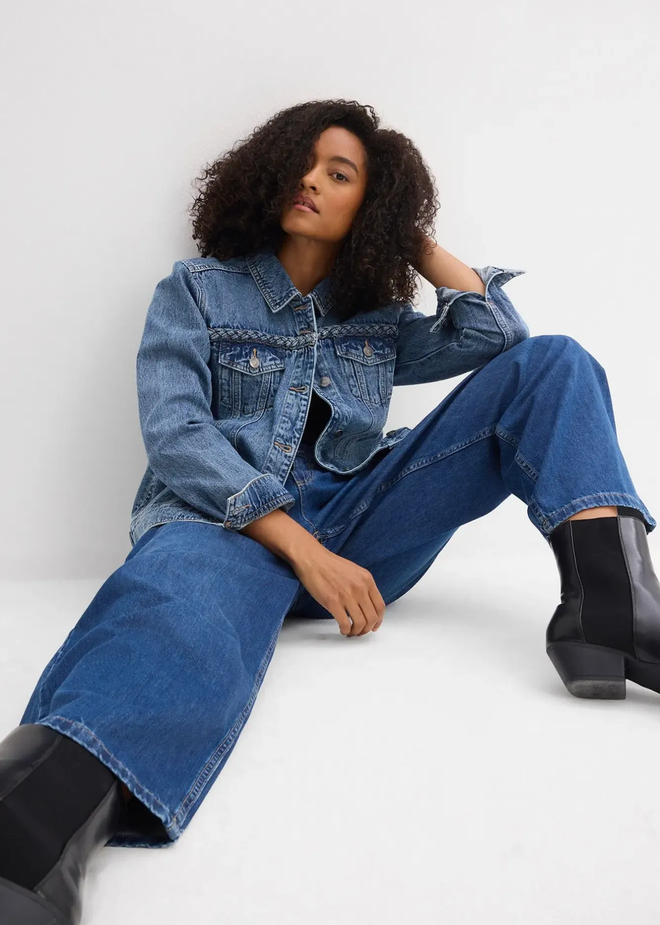 bonprix Veste en jean à détail tressé|Femme Vestes & Manteaux