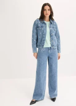 Femme bonprix Vestes & Manteaux|Veste en jean avec fleurs brodées