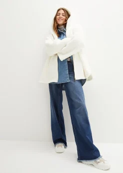 Femme bonprix Sweats|Vestes & Manteaux|Veste en sherpa coupe trapèze avec fentes latérales