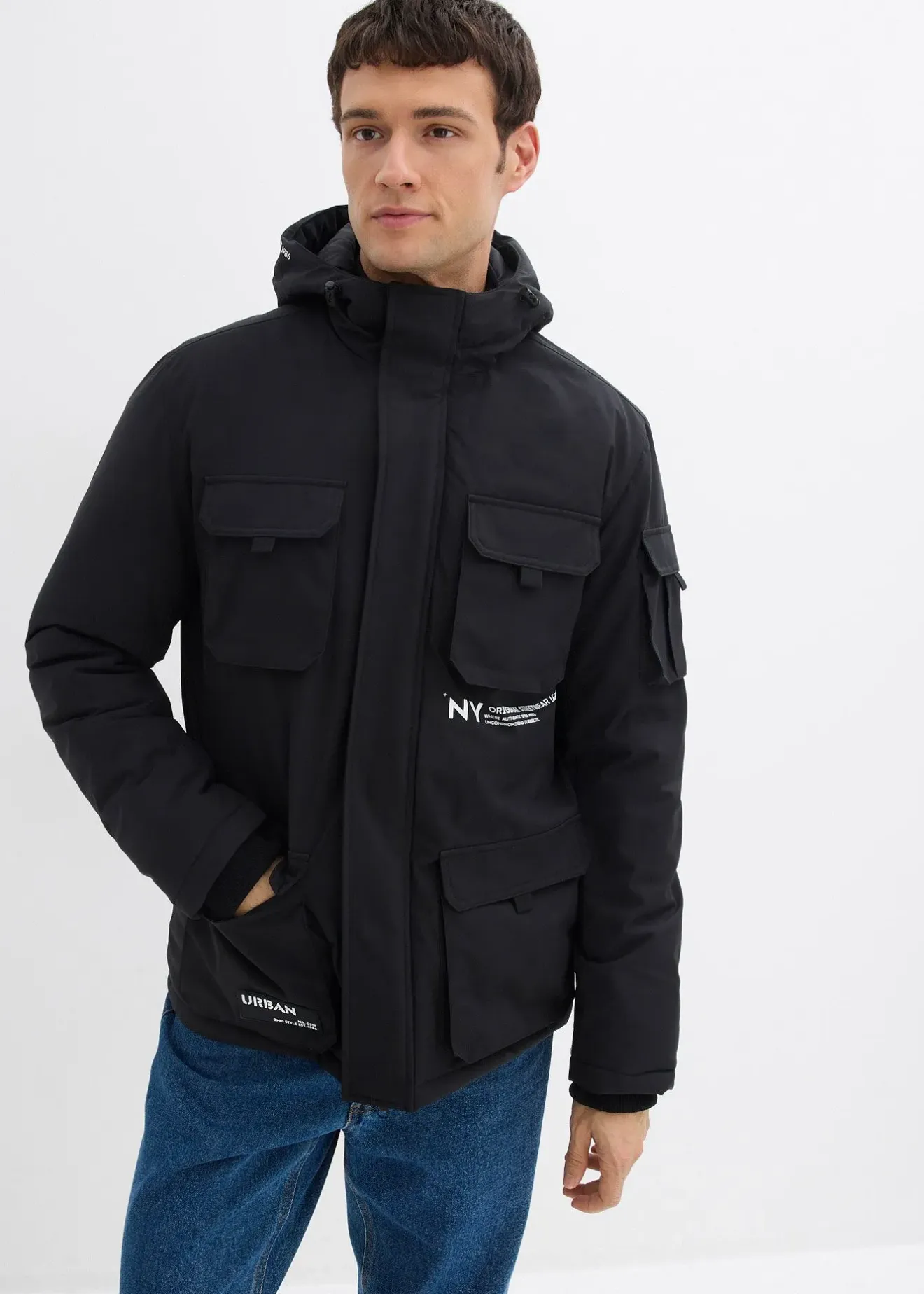 Homme bonprix Vestes|Veste rembourrée avec capuche et nombreuses poches
